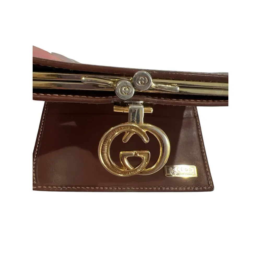 Gucci GG Leather Bifold Wallet with Kisslock Coin Pouch Vintage 80s Cash & Cards